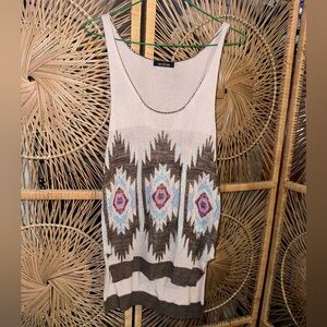 DO+BE Cream Tank Top with Aztec Geometric Pattern